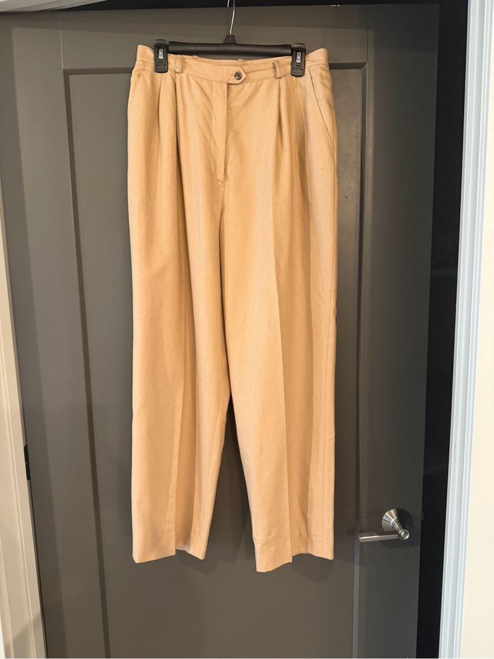 Ralph Lauren Tan Pleated High Waist Wide Leg Trousers 100% Wool size 12